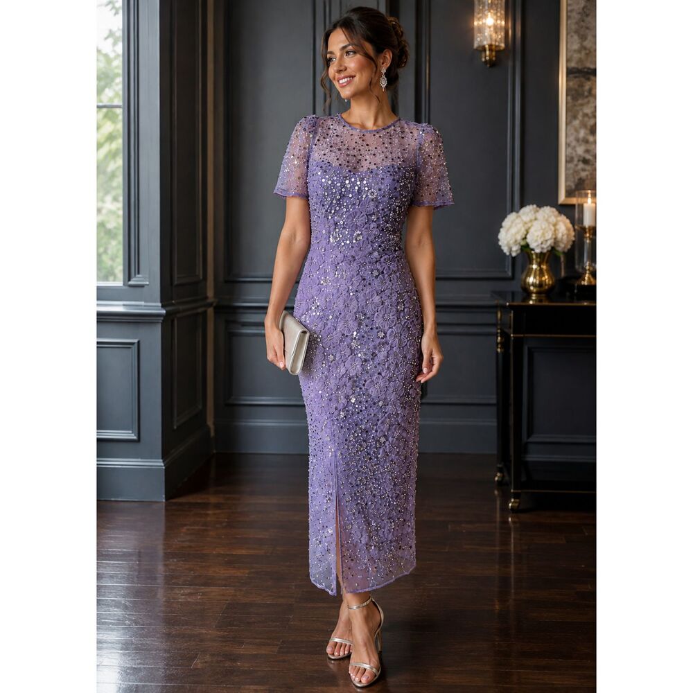 Dress The Population Lia 3D Tulle Beaded Sheer Sheath Dress XS NWT  Retails 498